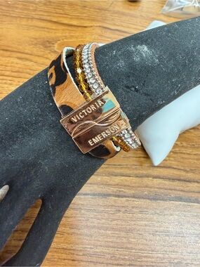 Victoria Emerson Leopard and Crystal Wrap Bracelet with Gold Plate